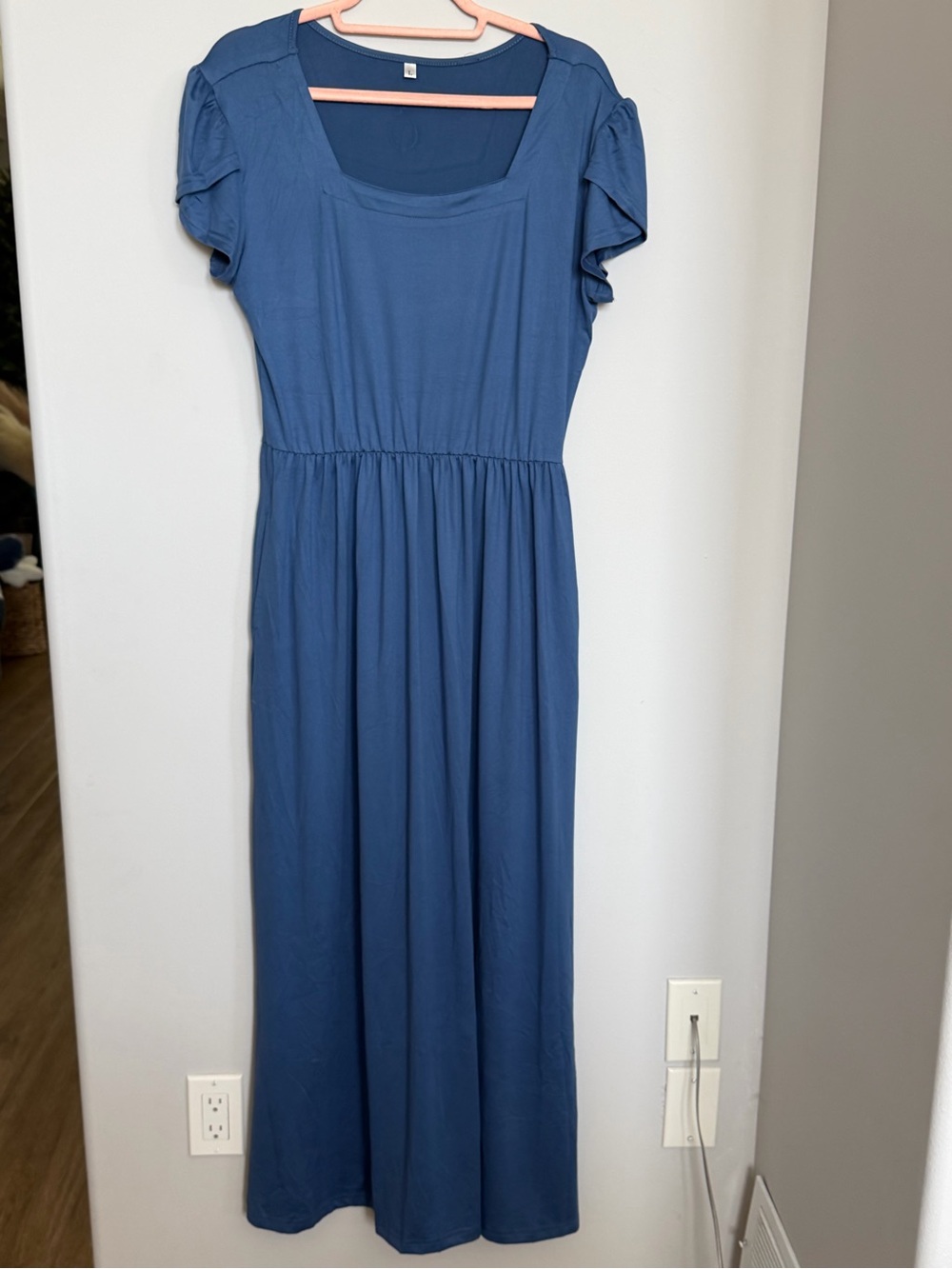 Classic Square-Neck Blue Maxi Dress